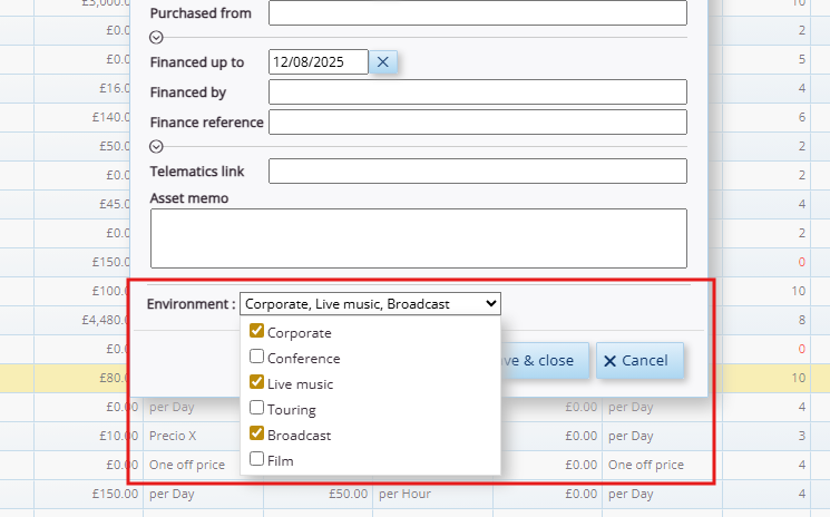This image depicts a screenshot of HireHop Equipment Rental Software's new feature: custom field multiselect.