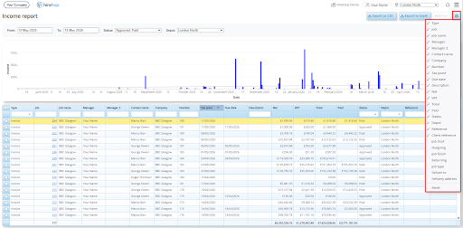 This image depicts a screenshot of HireHop Equipment Rental Software's new feature: customisable reports.