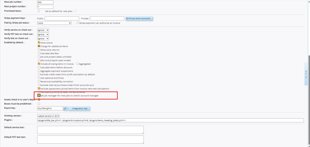 This screenshot shows how to set a job manager for new jobs to client's account manager.